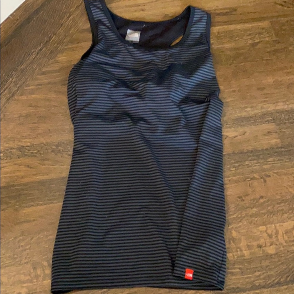 Black and grey stripped NorthFace VaporWick tank